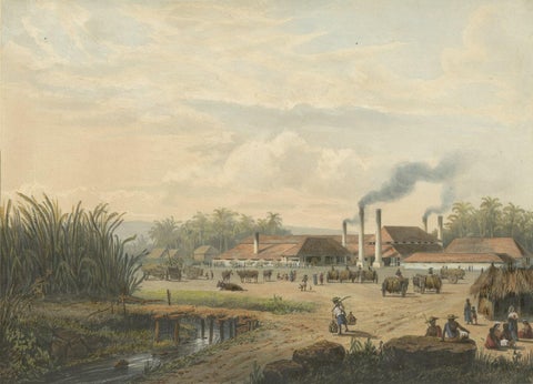 Original Chromolithograph of a Sugar Factory in Java, Indonesia, 1872, close-up 1