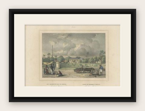 Antique Print of the Residence House in Serang, Java, Indonesia, 1844, shown framed