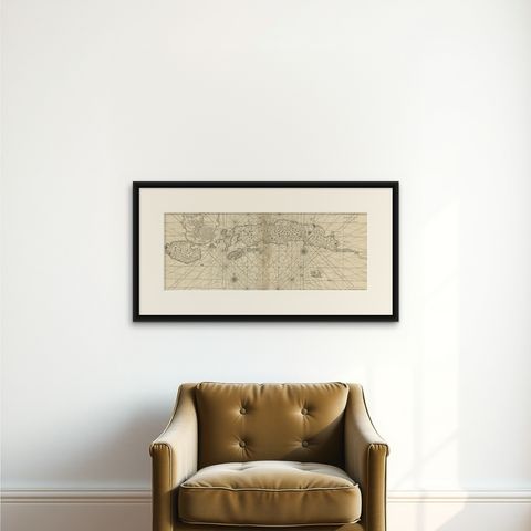 Antique Map of the Moluccas or the Famed Spice Islands of Indonesia, 1724, shown framed on a wall, true to size