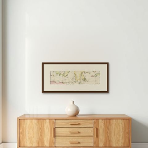 Rare Authentic Engraved Map of Large Part of Indonesia by Stavorinus, 1779, shown framed on a wall, true to size