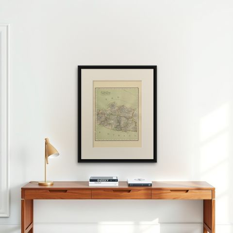 Antique Map of Central Java Depicting The Karimun Islands, Indonesia, 1900, shown framed on a wall, true to size