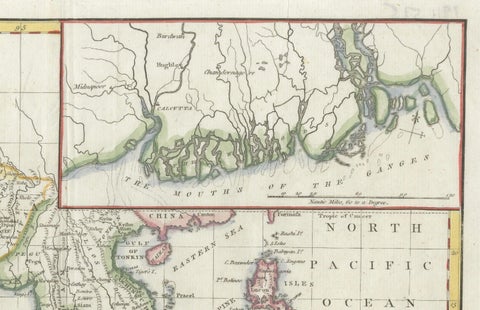 1782 Map of the East Indies, India, Siam, Philippines, Java, Borneo, Ganges, close-up 6