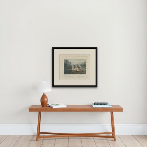 Antique Print of the Crater of Pulu-Sari, Indonesia, c.1845, shown framed on a wall, true to size