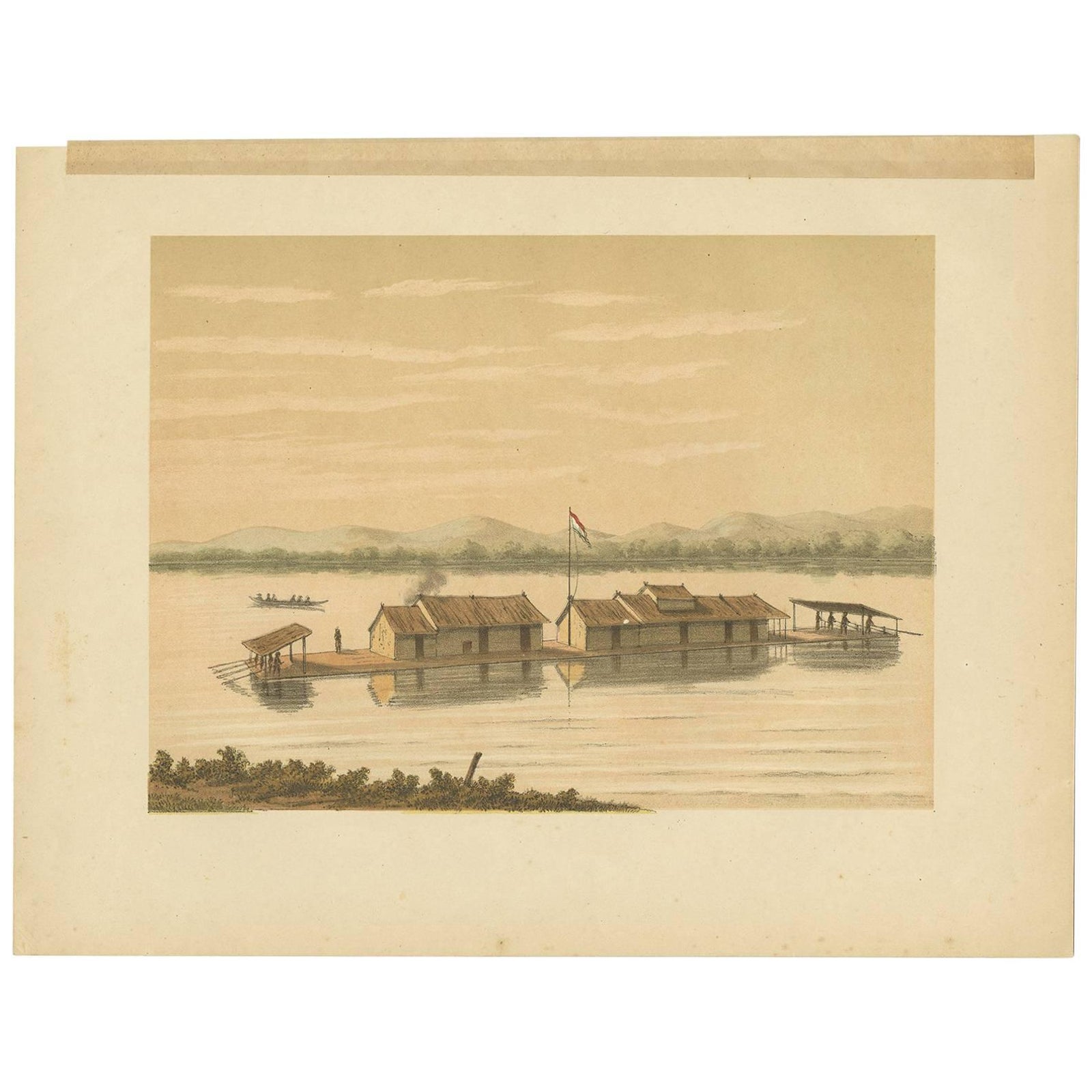 Antique Print of a Raft of the Dusun People by M.T.H. Perelaer, 1888