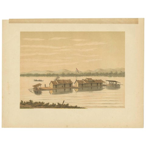 Antique Print of a Raft of the Dusun People by M.T.H. Perelaer, 1888