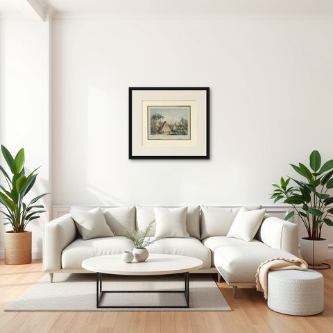 Antique Print of Koepang 'Timor, Indonesia' by C.W.M. Van De Velde, 1844, shown framed in a room, true to size