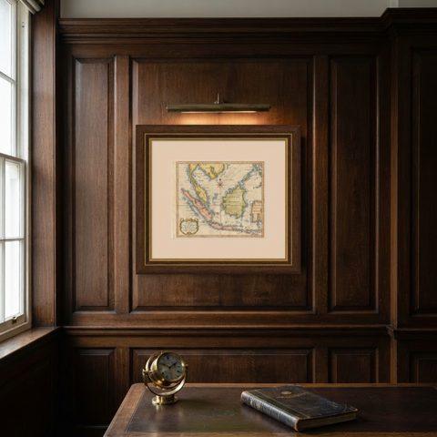 Java, Sumatra & Borneo Map, Bellin & van Schley Decorative Chart, 1750s, shown framed on a wall, true to size