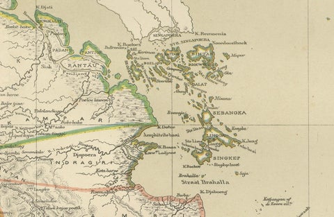 Antique Map of Sumatra, Bangka Belitung and Riau in the Dutch East Indies, 1884, close-up 2