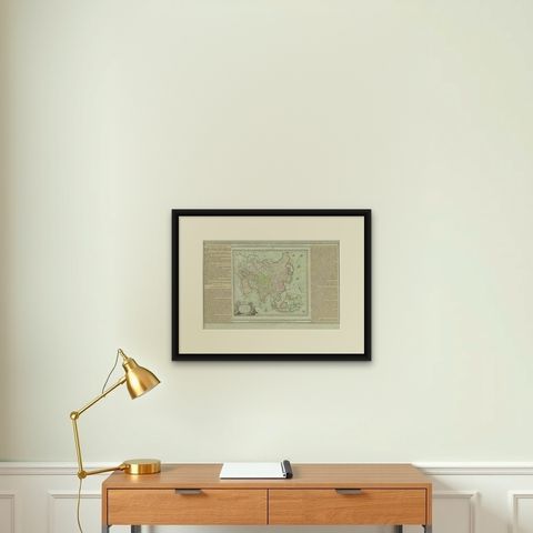 Antique Map of Asia Showing all of Indonesia and the Marianas, 1790, shown framed on a wall, true to size