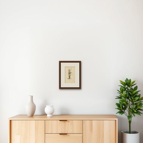 Hand Colored Antique Print of a Herald of Amarasi, Kupang, Timor, shown framed on a wall, true to size