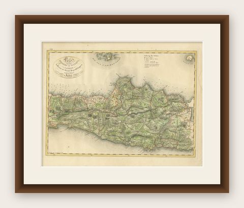 Antique Map of Central and East Java by Van den Bosch, 1818, shown framed
