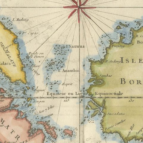 Java, Sumatra & Borneo Map, Bellin & van Schley Decorative Chart, 1750s, close-up 2