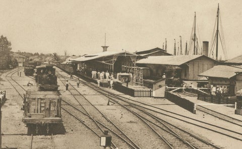 Belawan Railway Station & Soengei Deli River, Sumatra, Antique Photo, c.1910, close-up 4