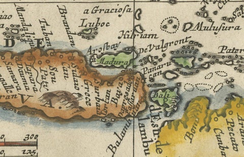 Antique Map of the Sunda Islands Including Sumatra, Java, and Borneo, 1705, close-up 3