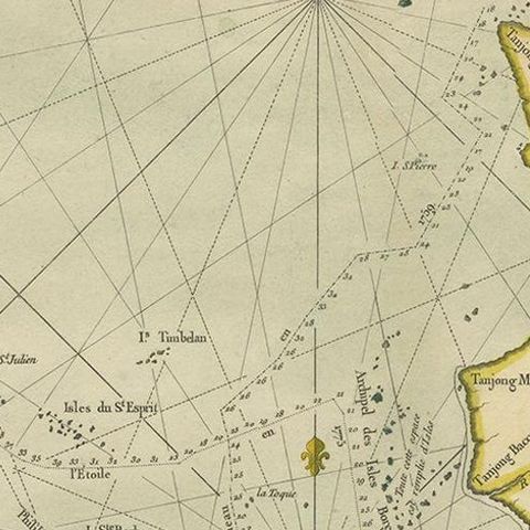 Antique Map of the Malacca and Bangka Strait by De Mannevillette '1775', close-up 1