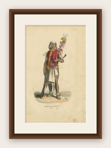 "Warrior of Timor: A Handcolored Glimpse into Indonesian Culture, 1845, shown framed