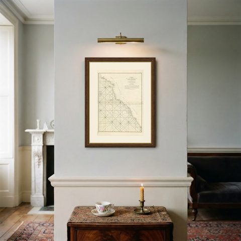 1745 Antique Coastal Map of West Sumatra by J. Mannevillette, shown framed on a wall, true to size