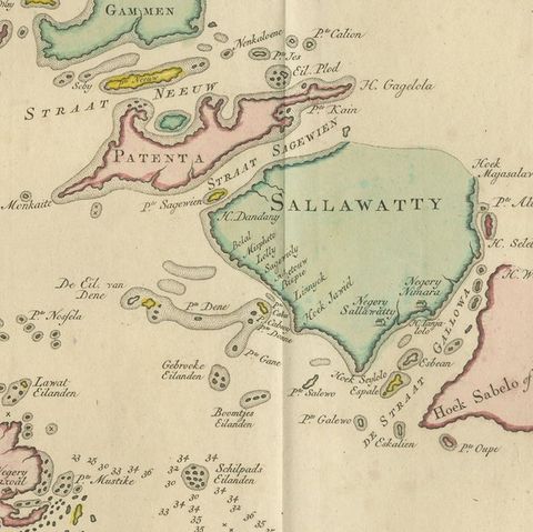 Antique Map extending from the Spice Islands to the west of Papua New Guinea, close-up 2
