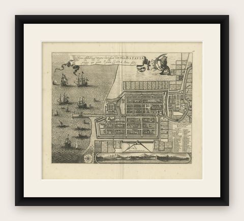 Rare 1681 Map of Batavia: Detailed Dutch Colonial Era Cartography, 1681, shown framed