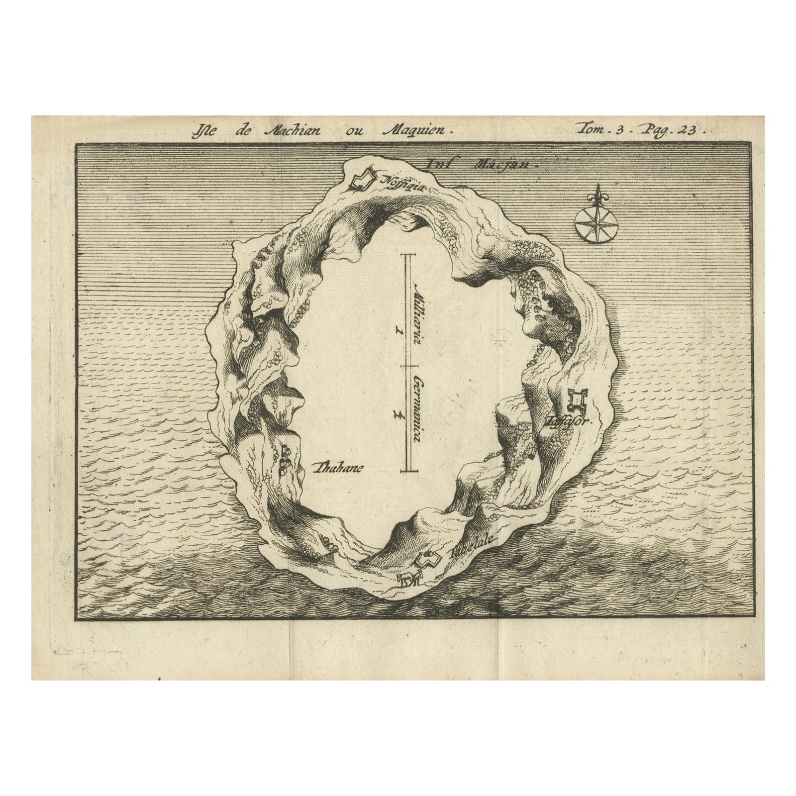 Antique Map of Macjan or Makian Island in the Moluccas, Indonesia, c.1740
