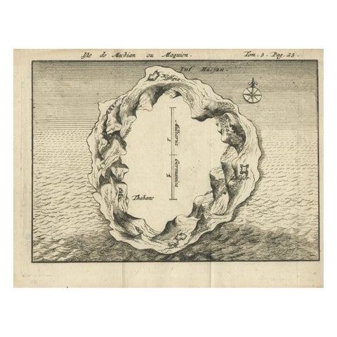 Antique Map of Macjan or Makian Island in the Moluccas, Indonesia, c.1740