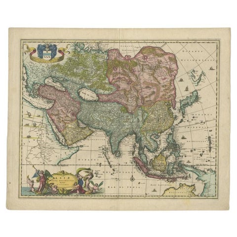 Antique Map of Asia and the East Indies and Korea as a Peninsula, ca.1660, view 3