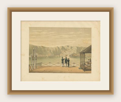 Antique Print of the Crater Lake on Java by M.T.H. Perelaer, 1888, shown framed