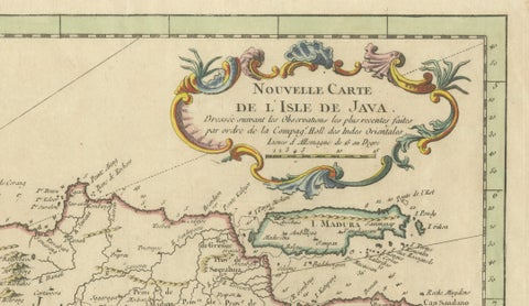 Antique Map of Java Indonesia, VOC Period, Decorative Cartouche, c.1750, close-up 2