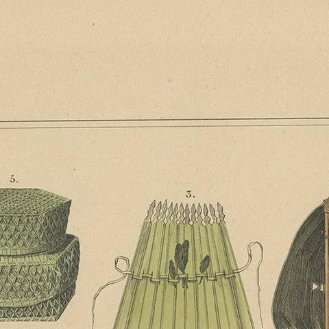 Print Weapons and Tools of Roti & Sawoe 'Indonesia' by Temminck, circa 1840, close-up 1