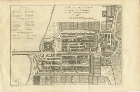 Antique Map of Batavia Jakarta Indonesia, Dutch East Indies, c.1750