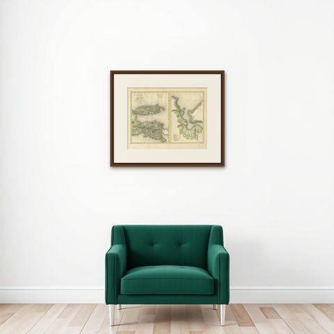 Antique Map of Madura and Surabaya by Van den Bosch, '1818', shown framed on a wall, true to size
