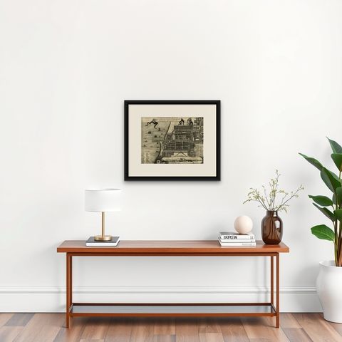 Antique Map of Batavia, Dutch East Indies, Nowadays Jakarta, Indonesia, ca.1669, shown framed on a wall, true to size