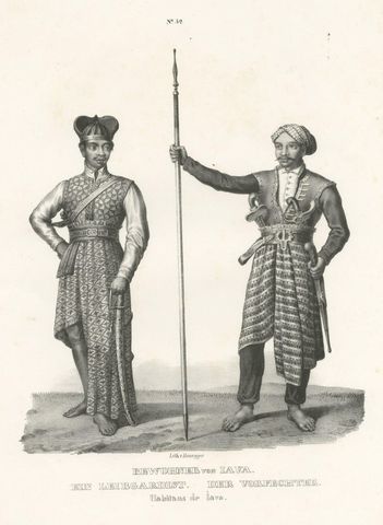 Antique Print of a Life Guard and Fighter of Java, Indonesia, close-up 1