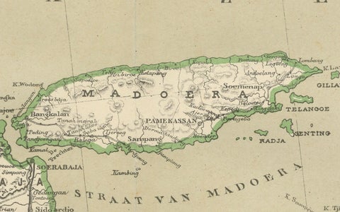 Old Map of Java, Madura & Bali, Dutch East Indies Colonial Cartography, 1884, close-up 6