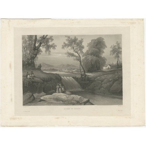 Original Antique Print of the Bezouki or Basuki River 'Java' in Indonesia, 1835, view 2