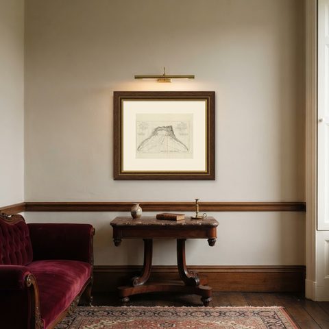 Antique Map of a Bay Nearby Makassar, Celebes 'Sulawesi)' by Hawkesworth, 1774, shown framed in a room, true to size