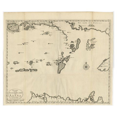 Original Antique Map Southeast of the Banda or Spice Islands, Indonesia, 1726