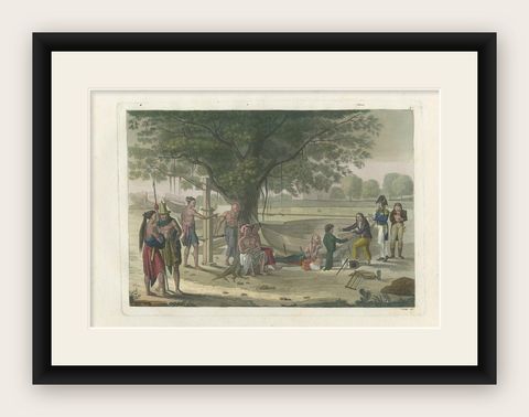 Antique Print of a Construction Site on Timor Island by Ferrario '1831', shown framed