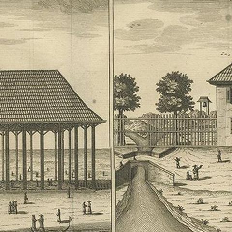 Antique Print with Four Views of Ambon ii by Valentijn, 1726, close-up 1