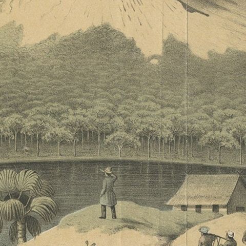 Beautiful Lithograph of The Vulcano Gunung Lamongan, Java, Indonesia, c.1853, close-up 3