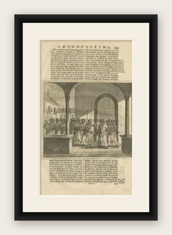 Antique Print of the Attack on the King of Jakarta by Valentijn, 1726, shown framed