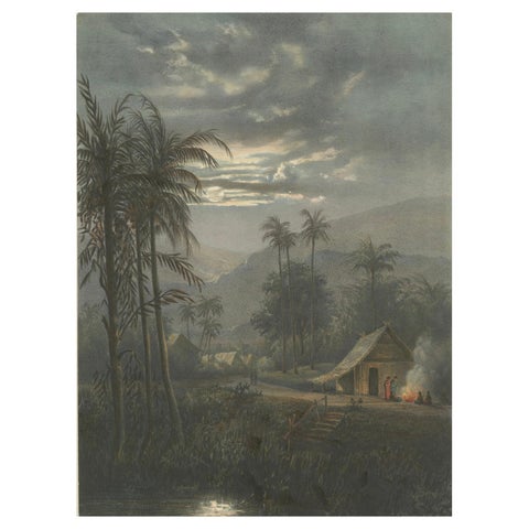 Moonlit Landscape near Sumedang, West Java, Rare Java Lithograph, 1872