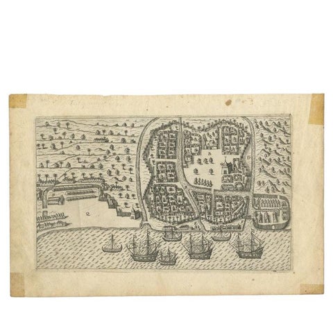 Antique Print of Bantam, Java, Indonesia by De Bry, c.1610, view 2
