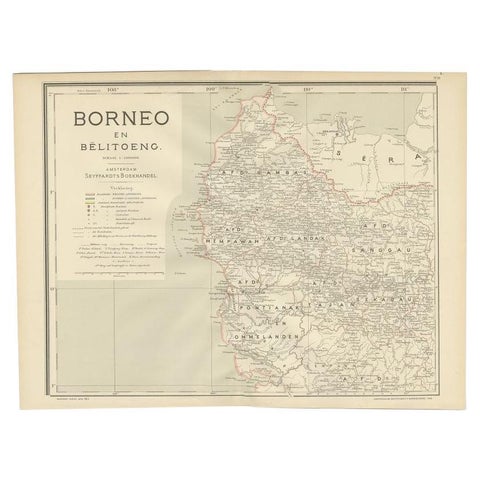 Antique Map of West Kalimantan, Borneo, Indonesia, 1900