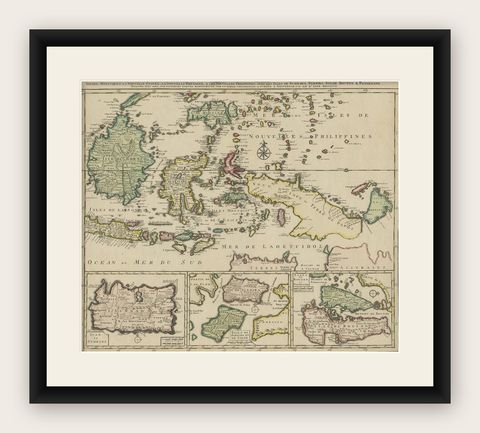 Old Map of the East Indonesian Islands Borneo, Celebes, New Guinea, Bali, 1792, shown framed
