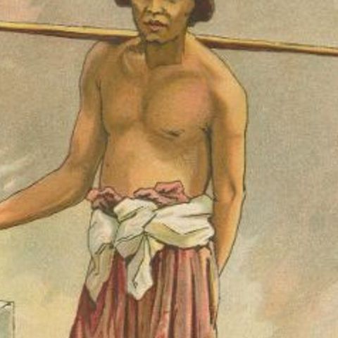Antique Print of an Indonesian Man Carrying Water, 1909, close-up 2