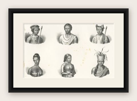 Antique Print of Natives from Timor, c.1845, shown framed