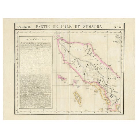 Detailed Antique Map of Northern Sumatra, Indonesia, circa 1825