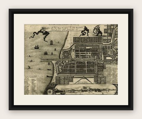 Antique Map of Batavia, Dutch East Indies, Nowadays Jakarta, Indonesia, ca.1669, shown framed