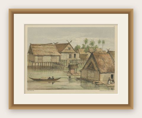 Print of Tenggarong in East-Kalimantan on The Island of Borneo, Indonesia, 1881, shown framed